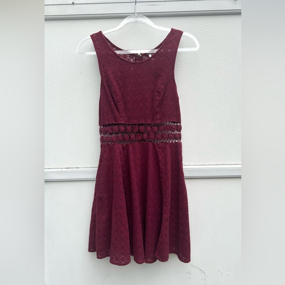 Free People Daisy Cut Out Skater Dress Women 4 Maroon Red ASO Taylor Swift Boho - Picture 3 of 12